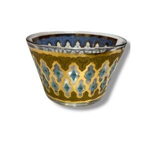 Culver Seville 1960s Glass Dip Bowl Turquoise 22K Gold 2.5"h x 3.75"d
